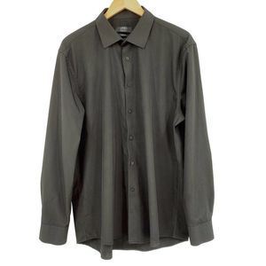 Mens Jones NY Signature XL Jet Black Stretch Dress Shirt 2333 EUC Neck 17-17.5